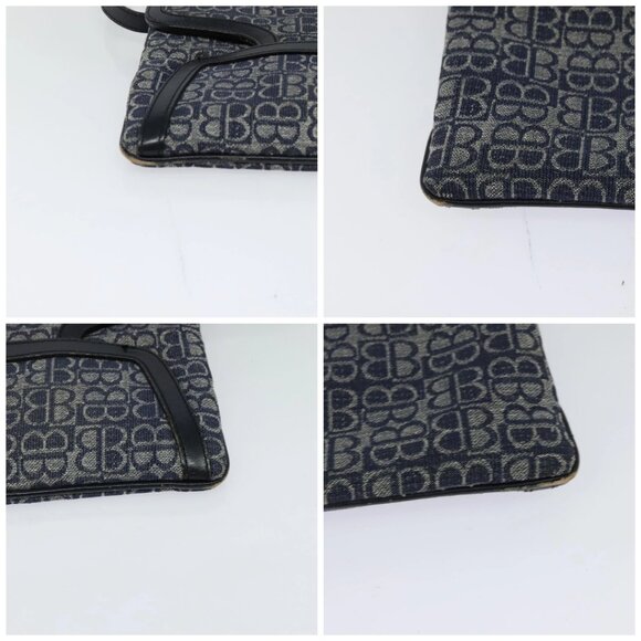 BALENCIAGA BB Shoulder Bag Canvas Navy Gold Auth bs25889 - Picture 14 of 16